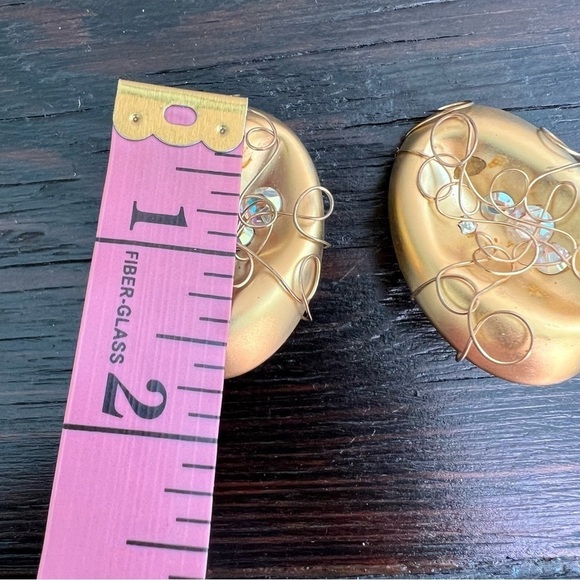 Vintage 80s Gold Tone Sparkly Clip On Earrings Rhinestones Pair of earrings - Picture 5 of 7